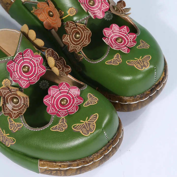 Ninette™ - Elegant retro sandals with floral detail