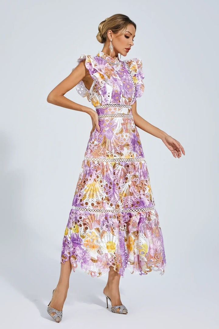 Paula - Sleeveless midi dress with eyelet/broderie anglaise/cutwork detailing