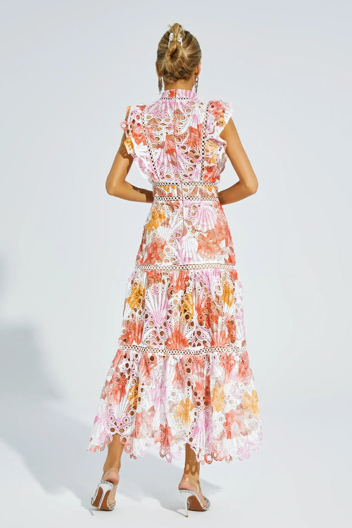 Paula - Sleeveless midi dress with eyelet/broderie anglaise/cutwork detailing